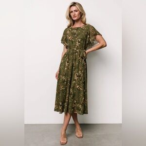 Baltic Born Laurel Short Sleeve Belted Midi Dress Floral Olive Green 3XL